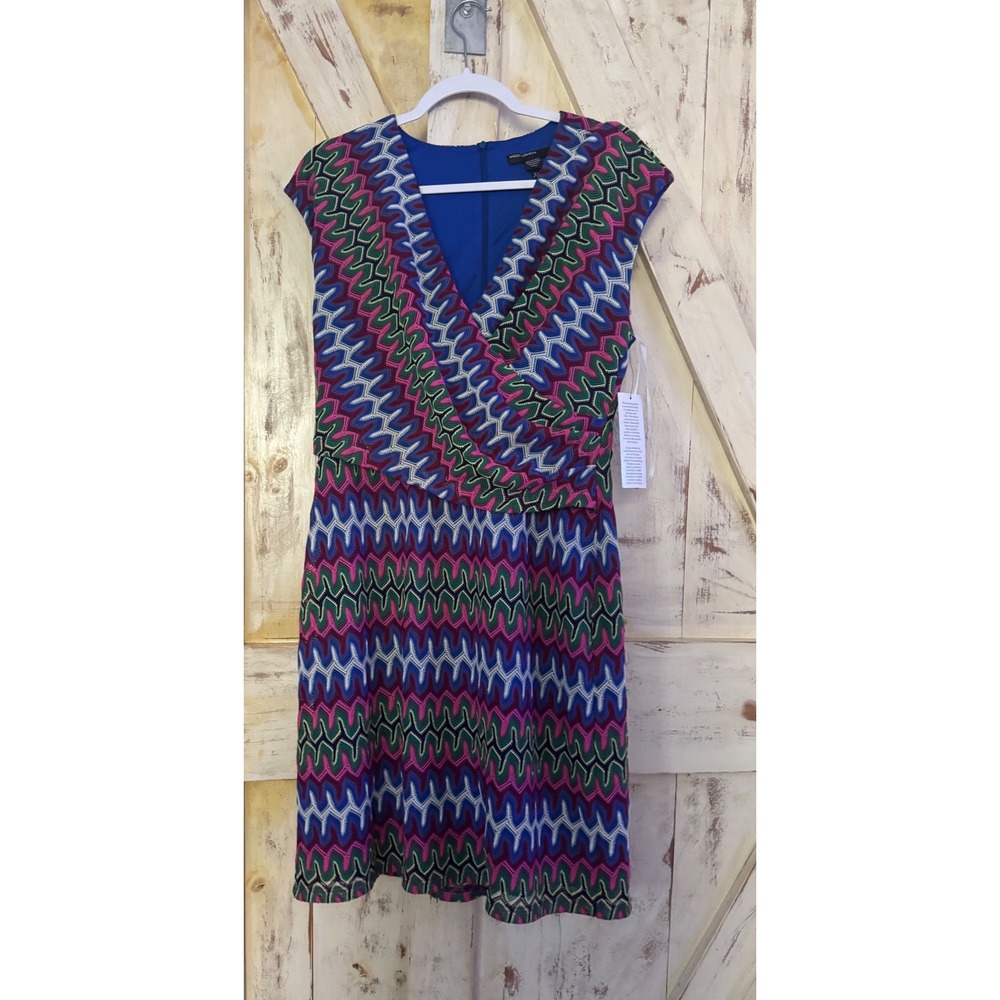 Maggy London Psychedelic Crochet  Pink Green Blue V Neck Wrap Dress 12